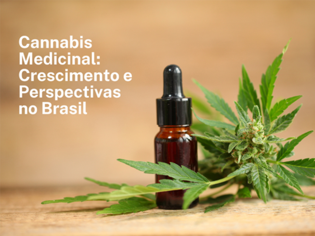 Frasco e folhas de cannabis medicinal.