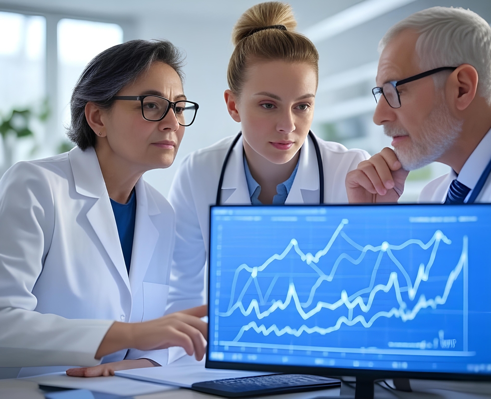 Médicos analisando as métricas.