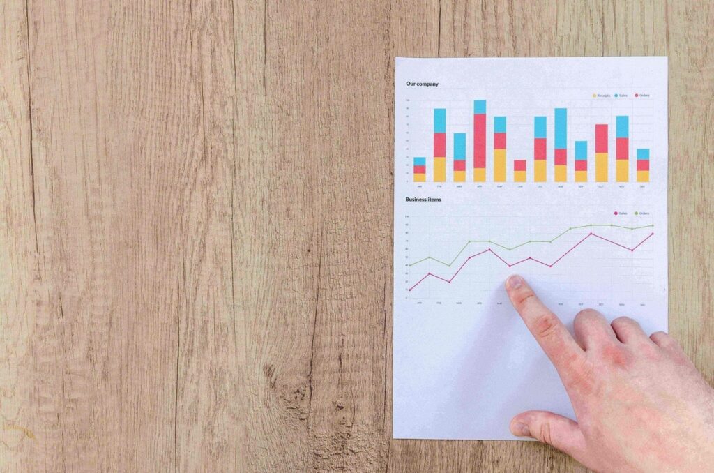 Dedo aponta gráfico de vendas impresso