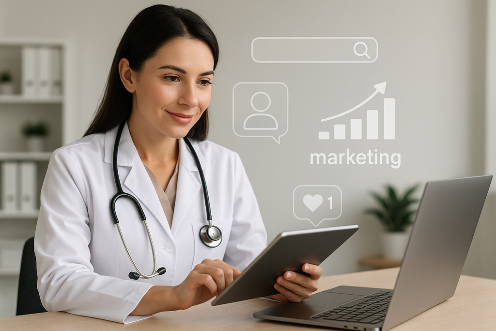 Médica com marketing digital online
