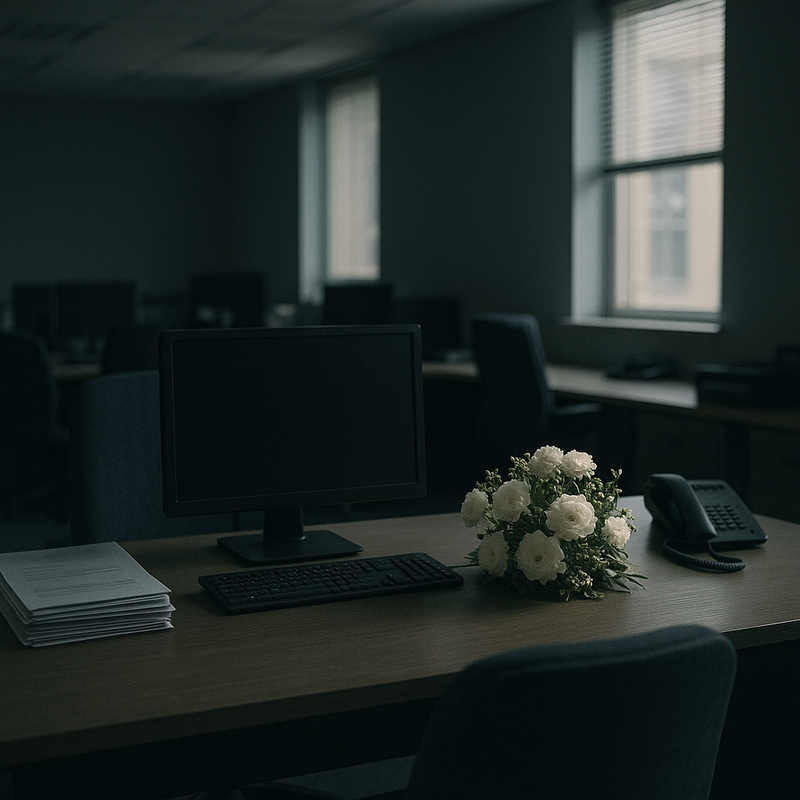 Flores brancas sobre mesa de escritório