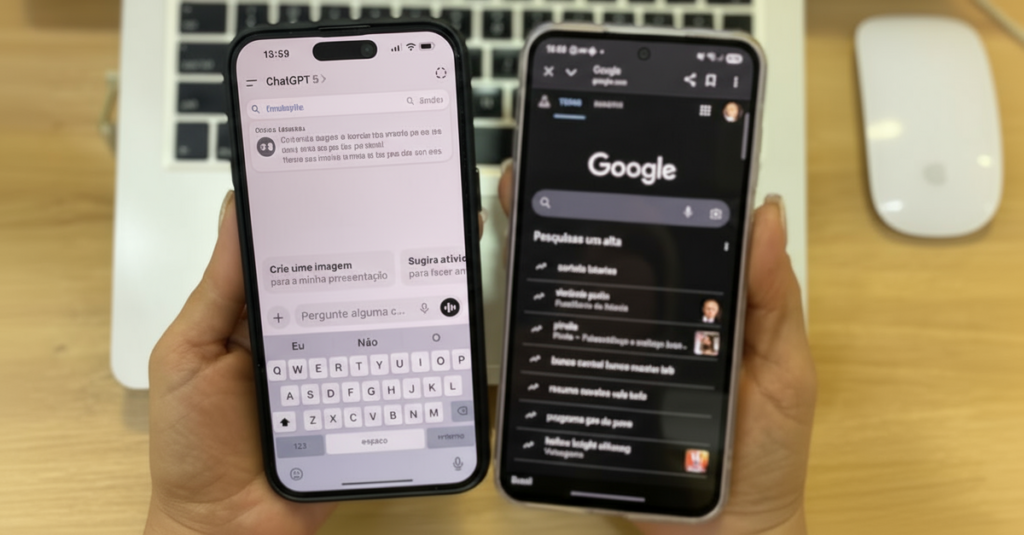 Pessoa escolhendo entre GPT e Google