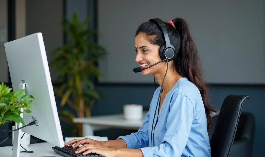 Agente de call center com headset.