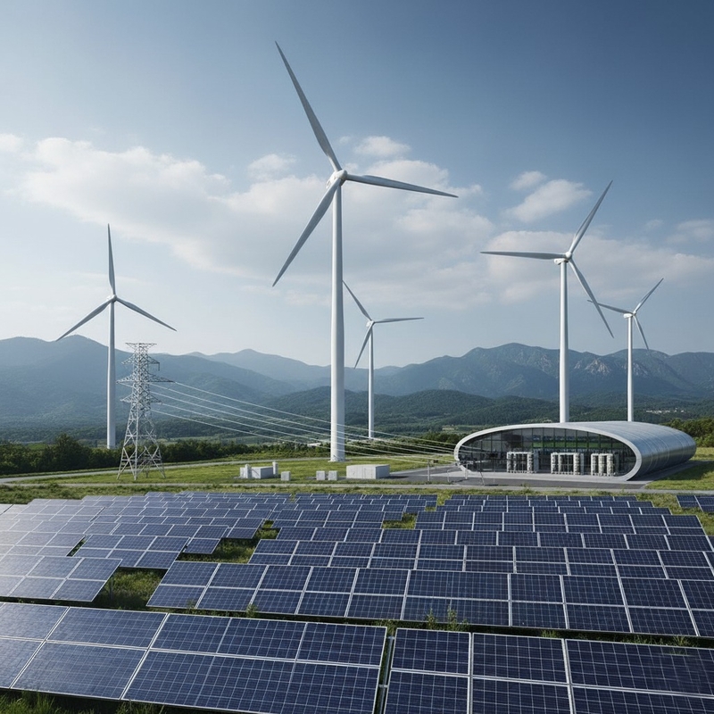 Painéis solares em usina de energia renovável no Brasil.