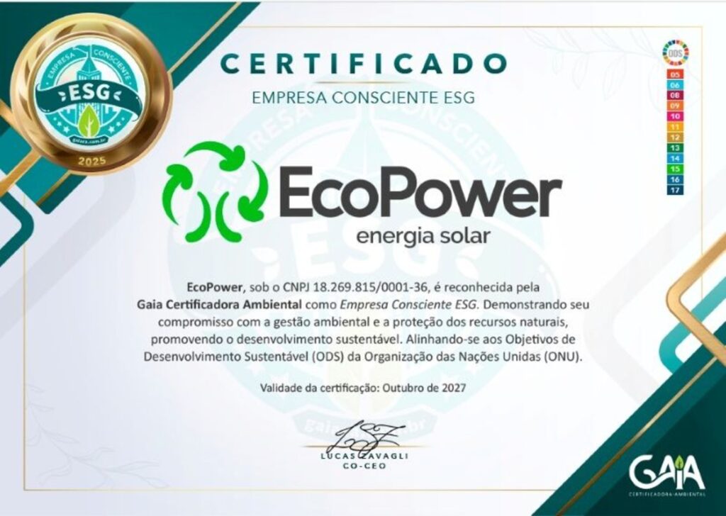 Certificado Gaia atribuído à EcoPower