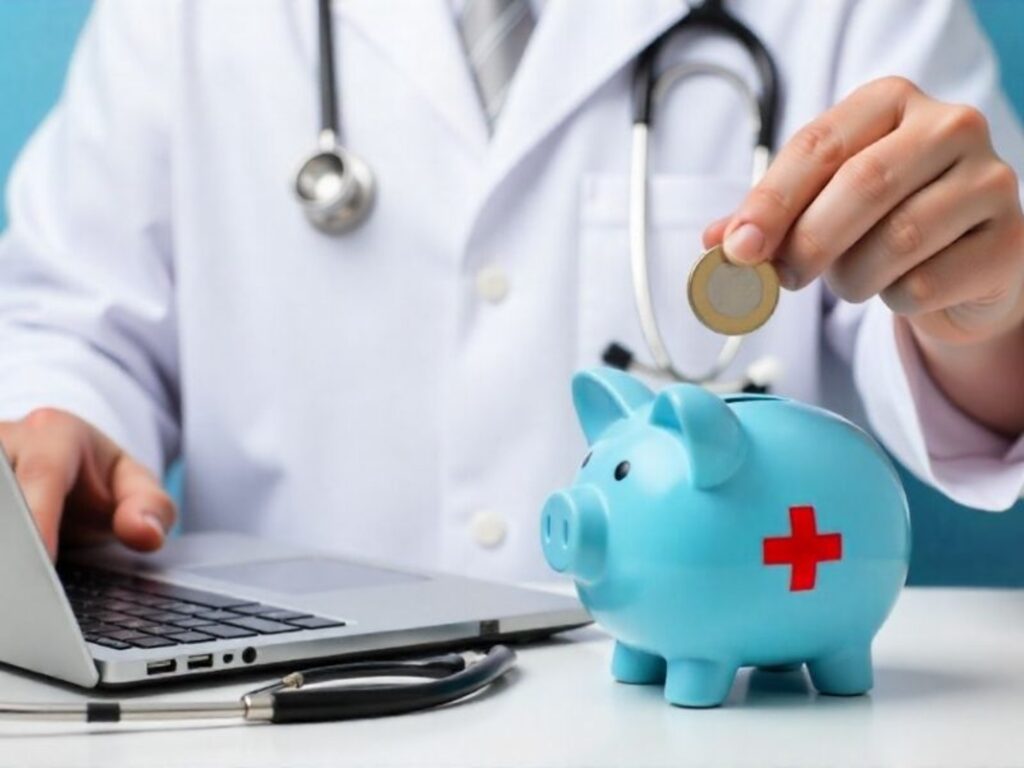 Médico colocando uma moeda