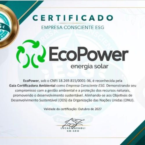 EcoPower é reconhecida com certificado ESG