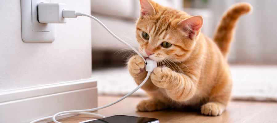 Fios elétricos, tomadas e carregadores de celular representam riscos graves à vida de pets dentro de casa